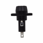 Eaton Bussmann series HPF panel mount fuse holder, Screw type knob, 30A (20A max when used with quick connect terminals), 600 Vac, Panel mounting, 1/2 in quick connect terminal connection, 1.78 in diameter