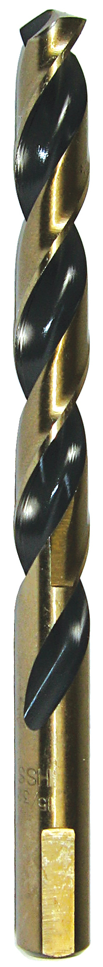 High Speed Drill, M2 grade, Steel material, Black/Gold finish, Split Point Type, 135 DEG Split drill point, 1/2 in. fractional size, 6 in. overall length, 3/16 in. shank diameter, 1 piece