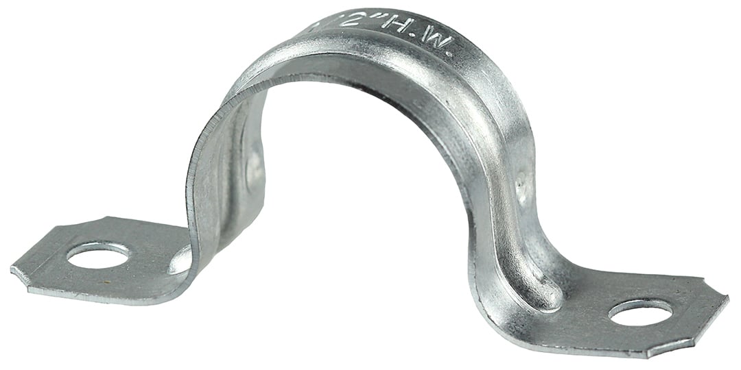 Two Hole Strap, Steel material, Zinc Plated Finish, Surface mounting, 22 GA thickness, 1/2 in. strap size