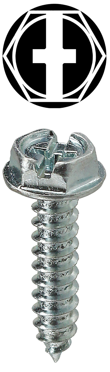 Sheet Metal Screw, Steel material, 1-1/4 in. length, #8 thread size, 1/4 in. head width, Hex Washer head type, Zinc Plated Finish, Slotted/Phillips drive type