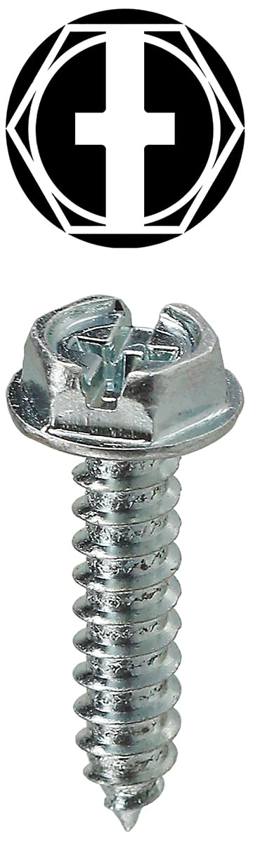 Sheet Metal Screw, Steel material, 3 in. length, #8 thread size, 1/4 in. head width, Hex Washer head type, Zinc Plated Finish, Slotted/Phillips drive type