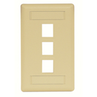 Phone/Data/Multimedia Faceplate, Face Plate, Rear-Loading, 3-Port, Single-Gang, Electric Ivory