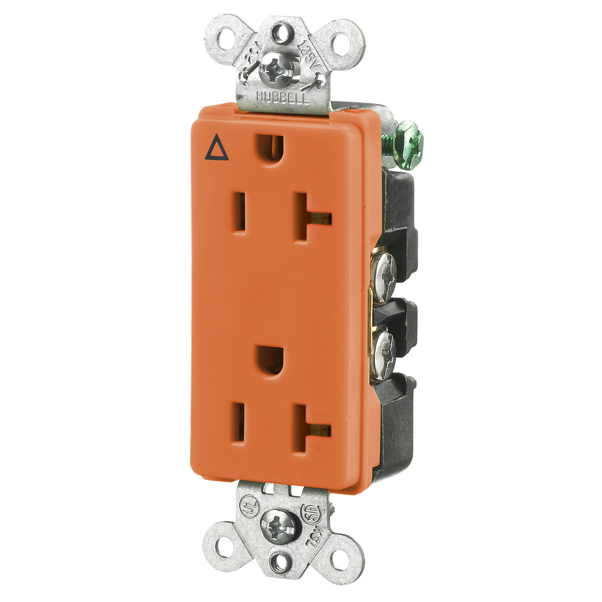 Straight Blade Duplex Receptacle, Commercial/Decorator Grade, Isolated Ground, 2-Pole 3-Wire Grounding, 20A 125V, 5-20R