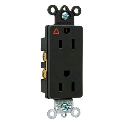 Isolated Ground Heavy-Duty Decorator Spec Grade Duplex Receptacle Back and, Side Wire 15amp 125volt Black
