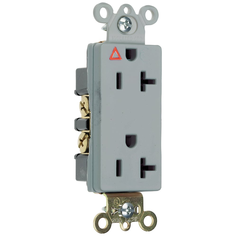 Isolated Ground Heavy-Duty Decorator Spec Grade Duplex Receptacle Back and, Side Wire 20amp 125volt Gray