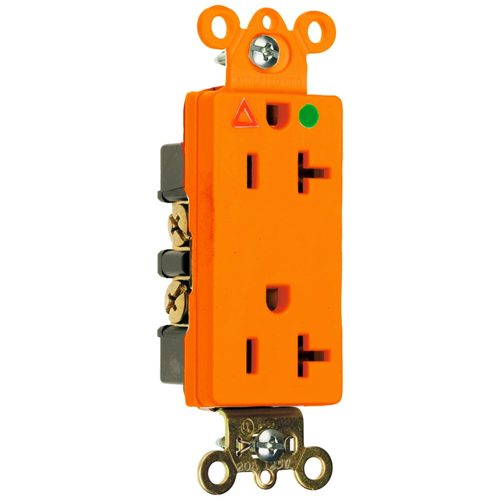 Isolated Ground Heavy-Duty Decorator Hospital Grade Duplex Receptacle Back and, Side Wire 20amp 125volt Orange