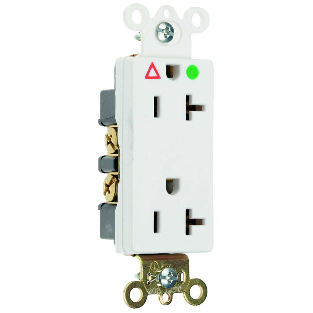 Isolated Ground Heavy-Duty Decorator Hospital Grade Duplex Receptacle Back and, Side Wire 20amp 125volt White