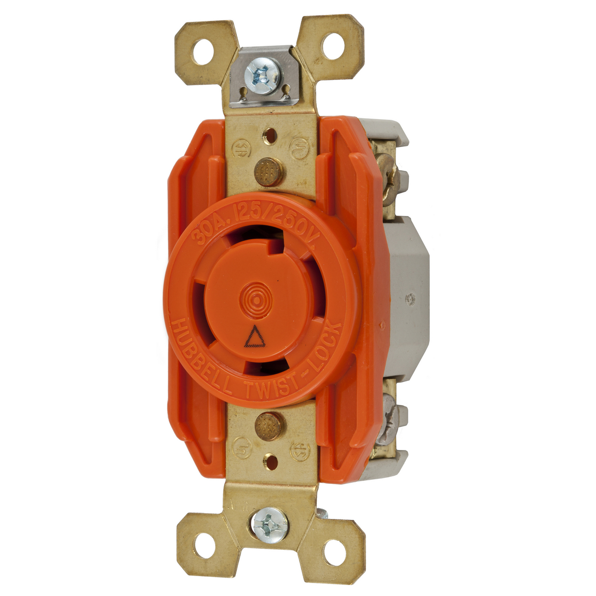 Locking Devices, Twist-Lock, Isolated Ground Industrial, Flush Receptacle, 30A 125/250V, 3-Pole 4-Wire Grounding, L14-30R, Screw Terminal, Orange