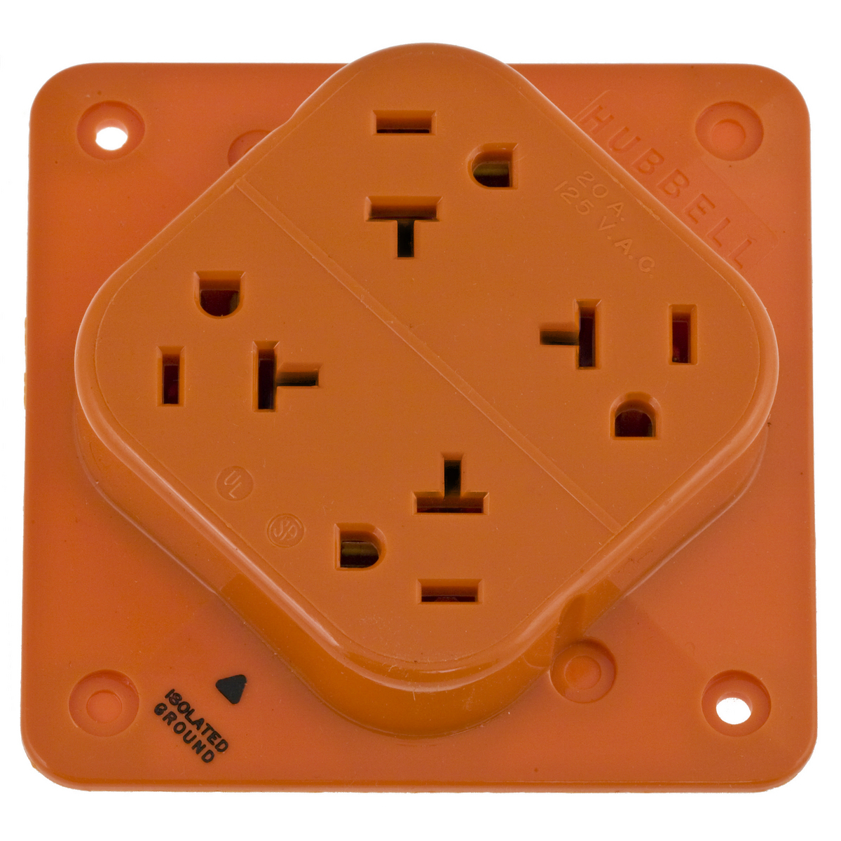 Straight Blade Duplex Receptacle, Commercial Grade, Isolated Ground, 4-Plex, 2-Pole 3-Wire Grounding, 20A 125V, 5-20R