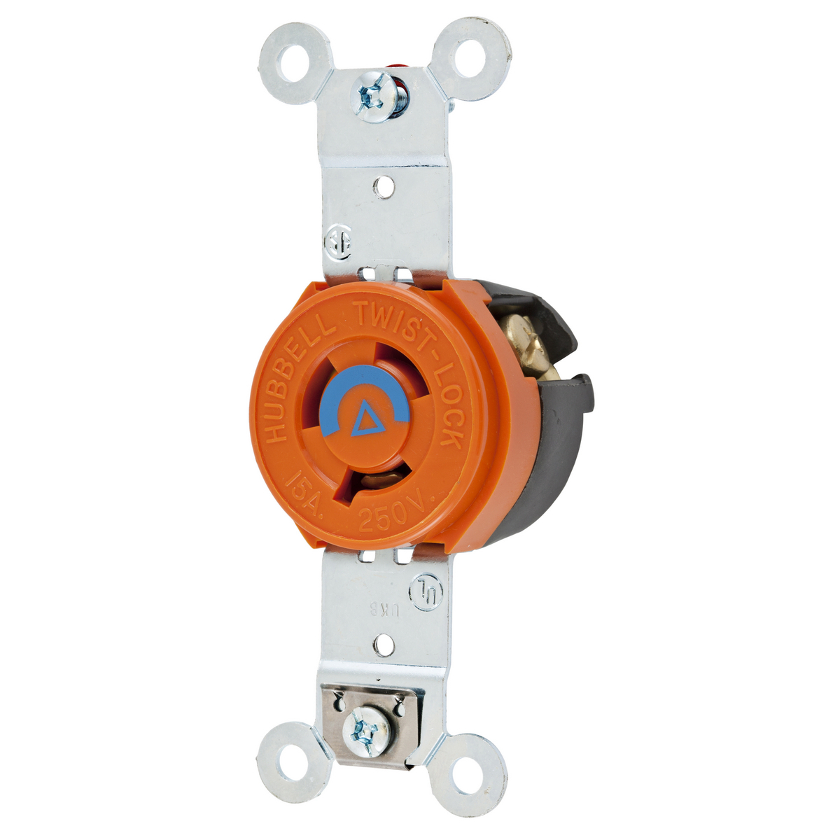 Twist-Lock Devices, Single Flush Receptacle 15A, 250V, 2 Pole, 3 Wire Grounding, NEMA L6-15R, Single Isolated ground, nylon, Orange