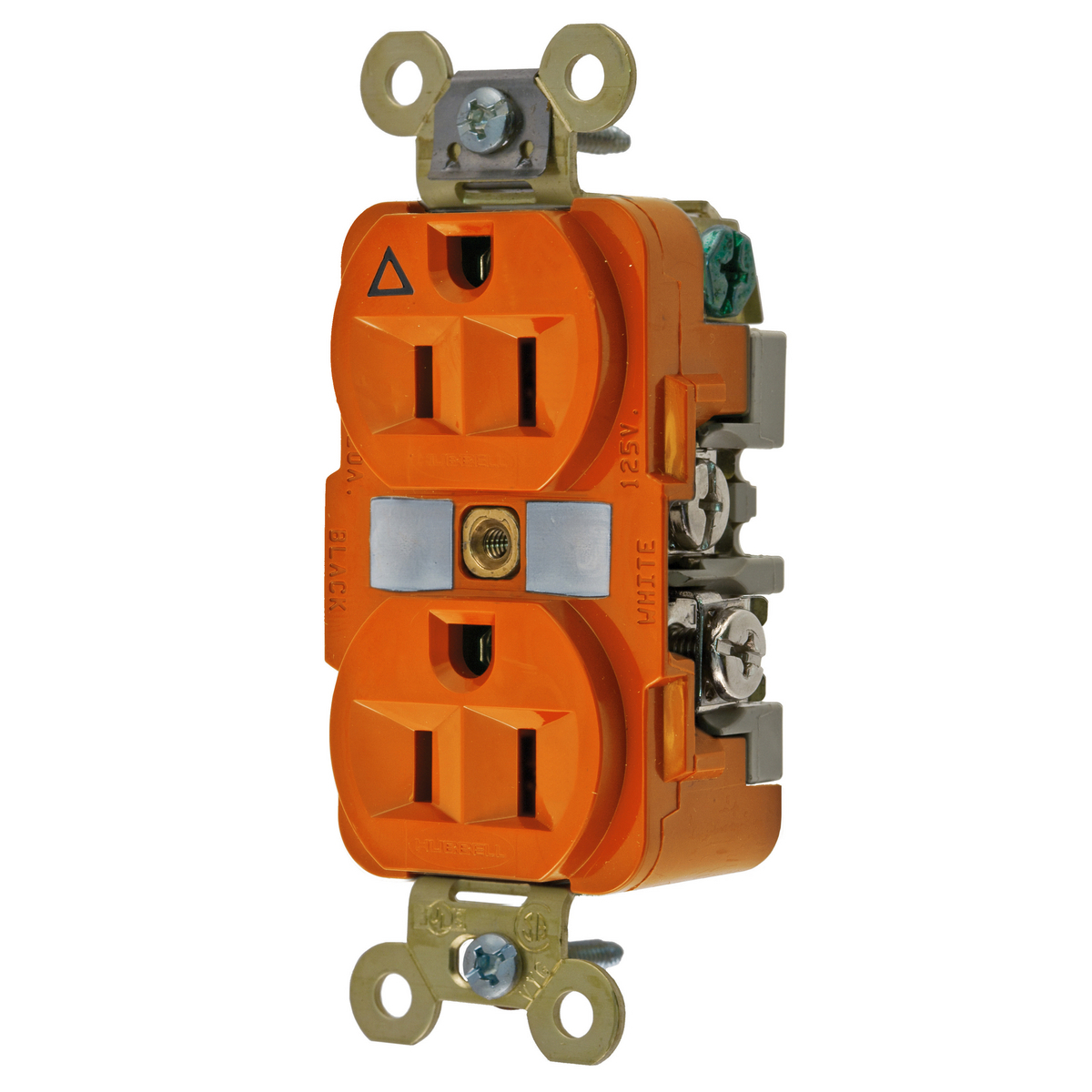 Straight Blade Devices, Receptacles, Duplex, Industrial Grade, Isolated ground, 2-Pole 3-Wire Grounding, 15A 125V, 5-15R, Orange, Single Pack
