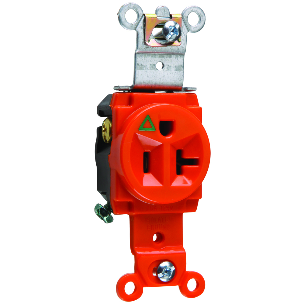 Isolated Ground Heavy-Duty Spec Grade Single Receptacle Back and, Side Wire 20amp 125volt Orange