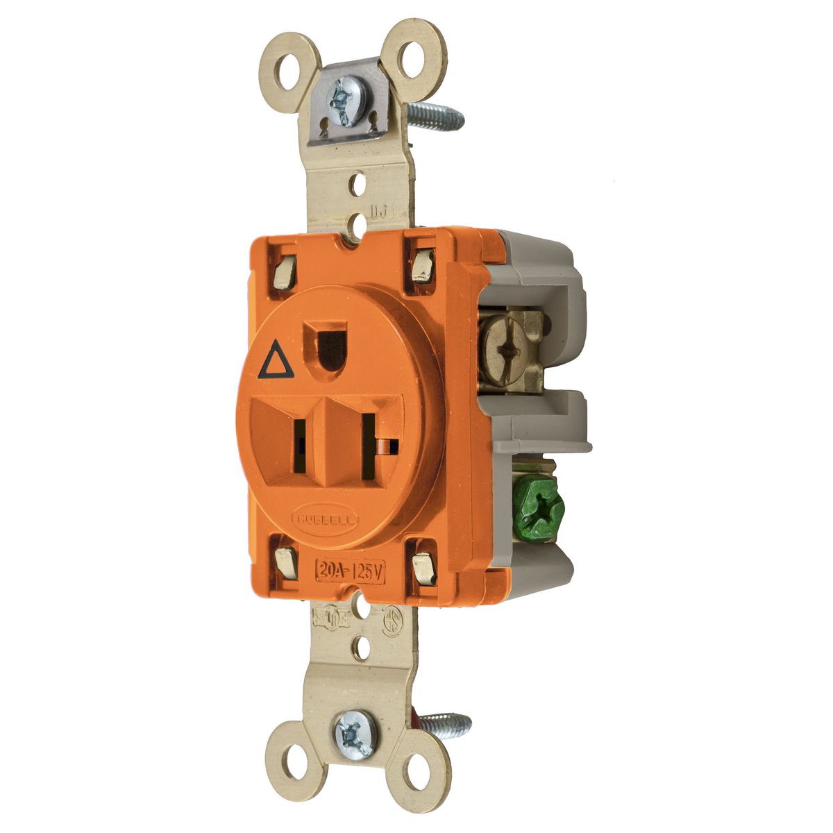 Straight Blade Devices, Receptacles, Single, Isolated Ground, Commercial/Industrial Grade, 2-Pole 3-Wire Grounding, 20A 125V, 5-20R, Orange, Single Pack