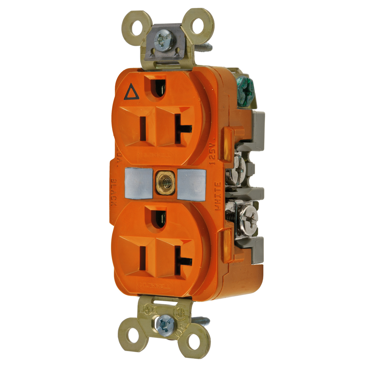 Straight Blade Devices, Isolated Ground, Receptacles, Duplex, Commercial/Industrial Grade, 2-Pole 3-Wire Grounding, 20A 125V, 5-20R, Orange, Single Pack