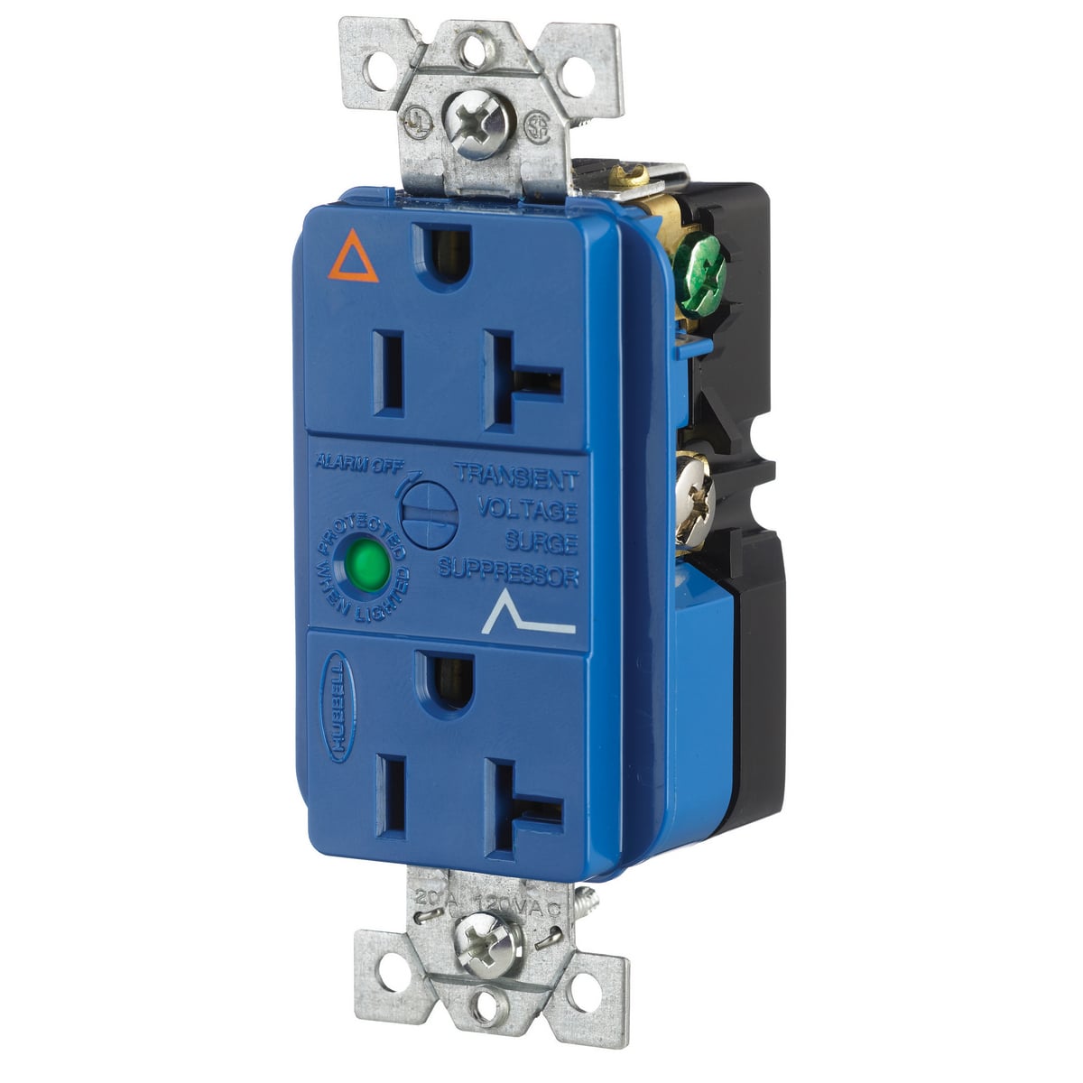 Surge Protective Devices, SPIKESHIELD IG TVSS Duplex Receptacle with Light and Alarm, 20A 125V, 5-20R, Blue