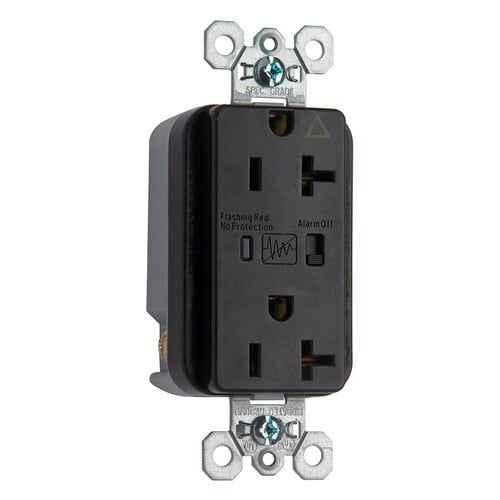 Isolated Ground Surge Protective Duplex Receptacle offers increased transient protection, reliability and protection notification (Audible Alarm with LED Indicator). Back and, Side Wire, 20amp 125volt, Brown.