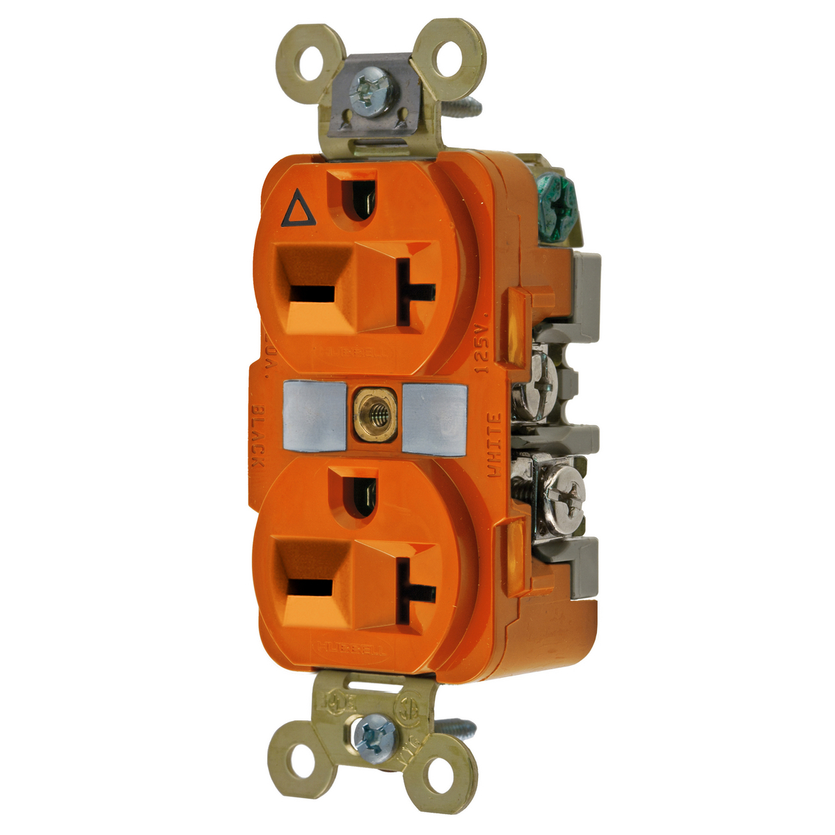Straight Blade Devices, Receptacles, Duplex, Specification Grade, 2-Pole 3-Wire Grounding, 20A 250V, 6-20R, Orange, Single Pack