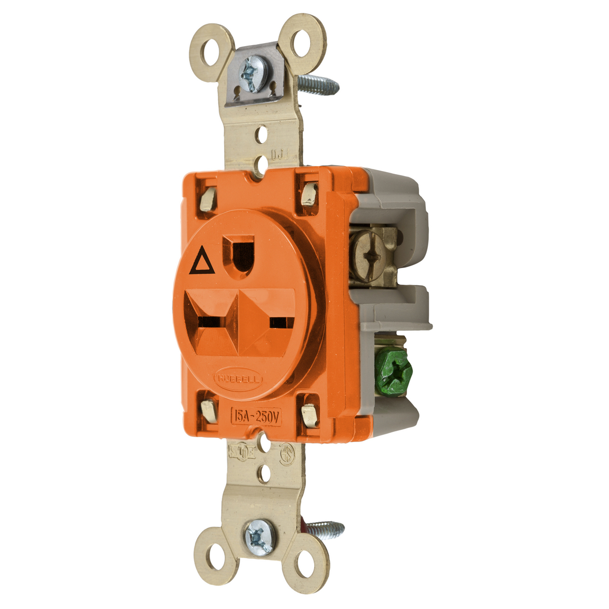 Straight Blade Devices, Receptacles, Single, Specification Grade, 2-Pole 3-Wire Grounding, 15A 250V, 6-15R, Orange, Single Pack