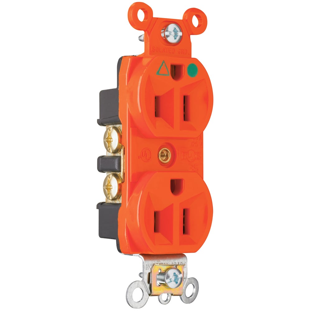 Isolated Ground Heavy-Duty Hospital Grade Duplex Receptacle Back and, Side Wire 15amp 125volt Orange