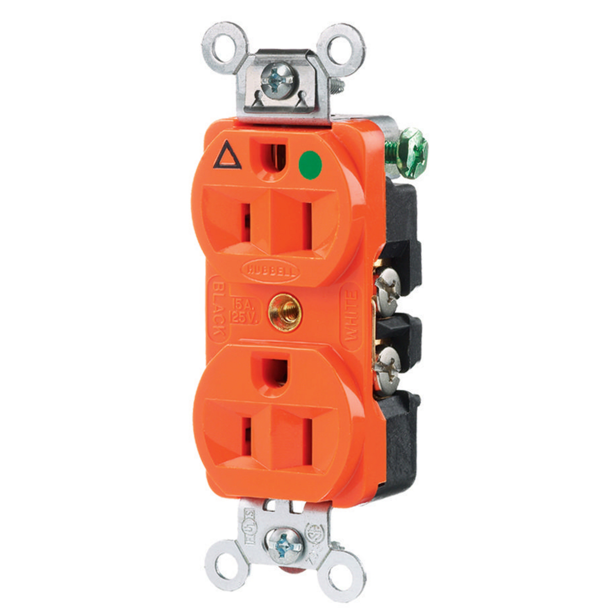 Straight Blade Devices, Receptacles, Duplex, Hospital Grade, 2-Pole 3-Wire Grounding, 15A 125V, 5-15R, Orange, Single Pack.