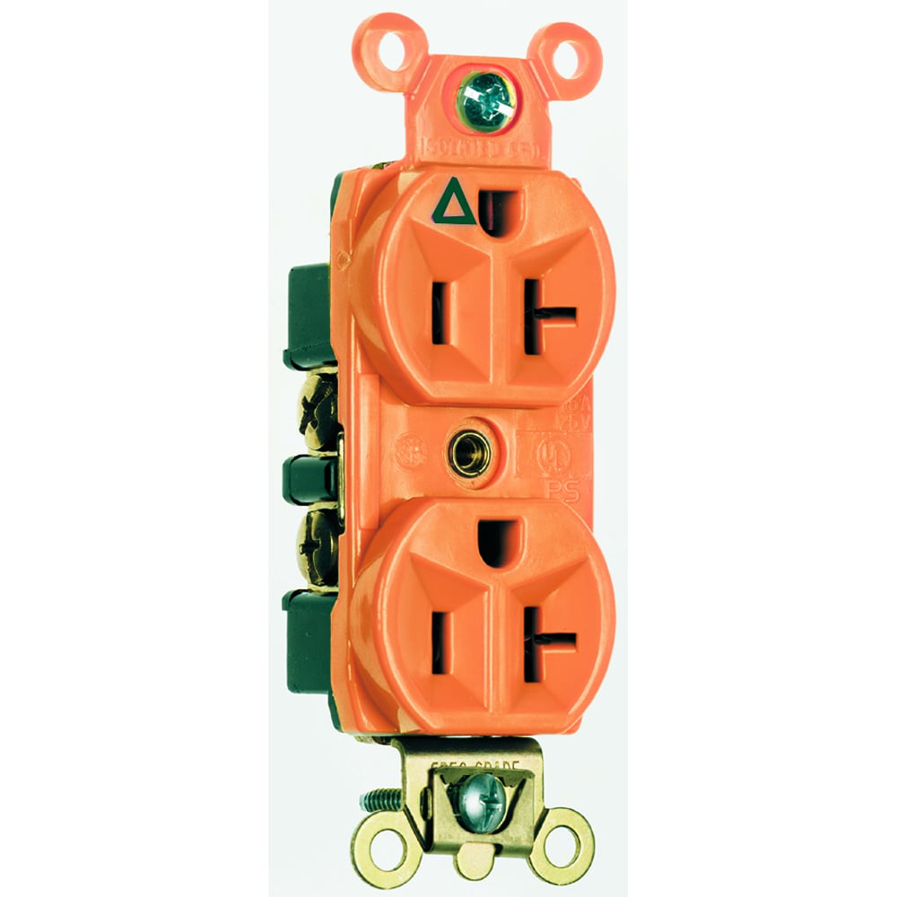 Isolated Ground Heavy-Duty Hospital Grade Duplex Receptacle Back and, Side Wire 20amp 125volt Orange