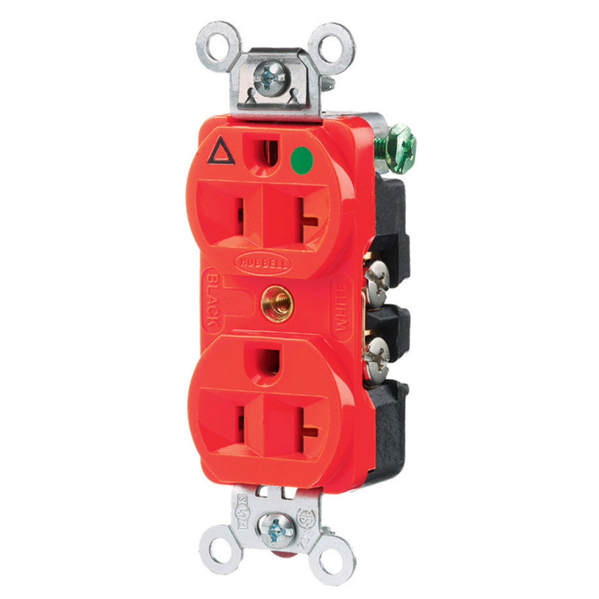 Straight Blade Duplex Receptacle, Hospital Grade, 2-Pole 3-Wire Grounding, 20A 125V, 5-20R, Back and Side Wired