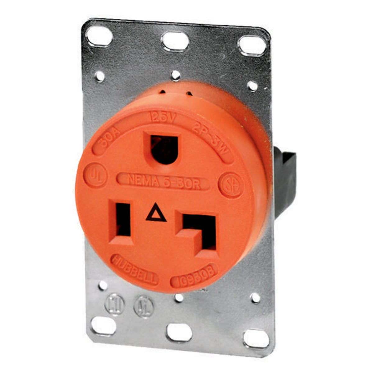 Straight Blade Devices, Receptacles, Flush Receptacle, Industrial Grade , 2-Pole 3-Wire Grounding, 30A 125V, 5-30R, Orange, Single Pack.