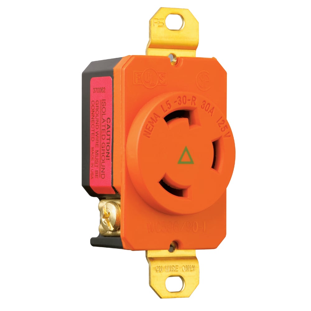 Turnlok Receptacle Single 3wire 30amp 125volt Isolated Ground, Orange