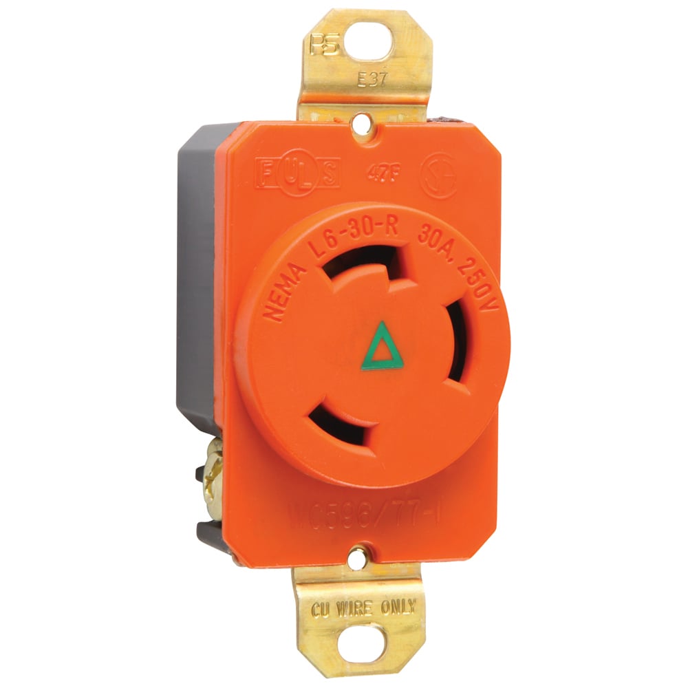 Turnlok Receptacle Single 3wire 30amp 250volt Isolated Ground, Orange