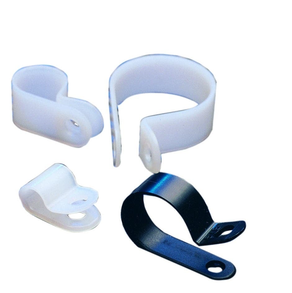 IDEAL, Clamp, Staple Size: 3/8 IN Width X 050 IN Thickness X 0.250 IN Closed Diameter, Material: Nylon, Color: Natural, Mounting: 0.203 IN Hole X 0.421 IN Center To Center