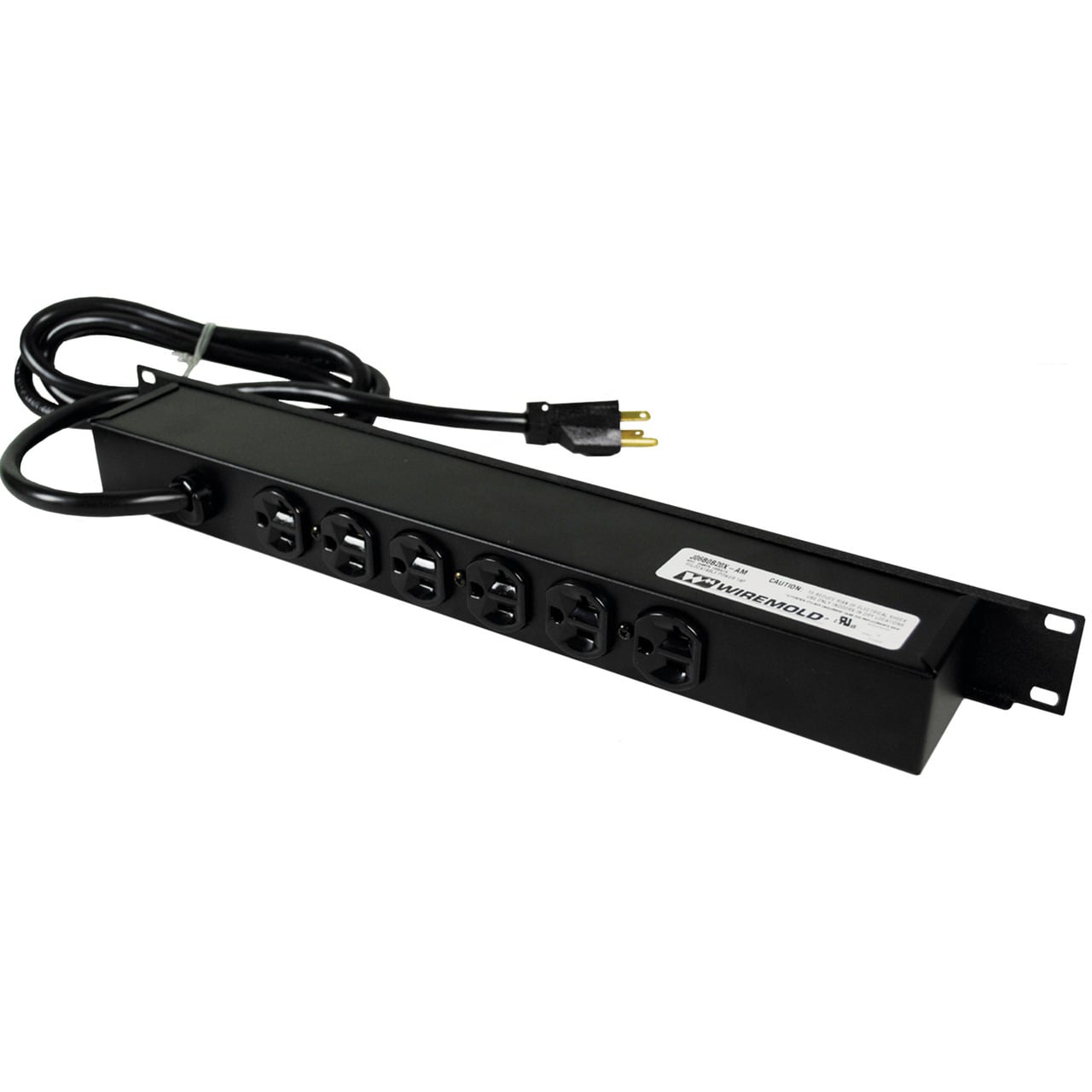 Rack Mount Plug-In Outlet Center; 120 Volt, 20 Amp, 6 Outlet, 1U/Rack Mount, Black