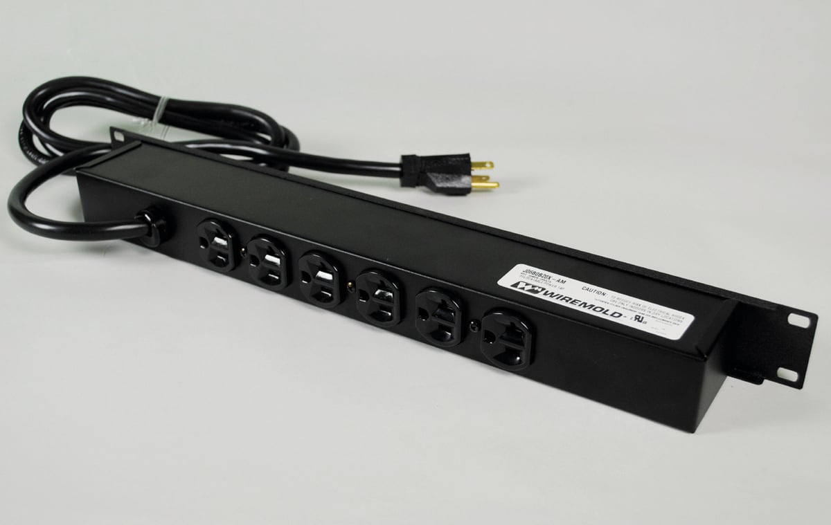 Rack Mount Plug-In Outlet Center With Digital Ammeter; 120 Volt, 20 Amp, 6 Outlet, 1U/Rack Mount, Black