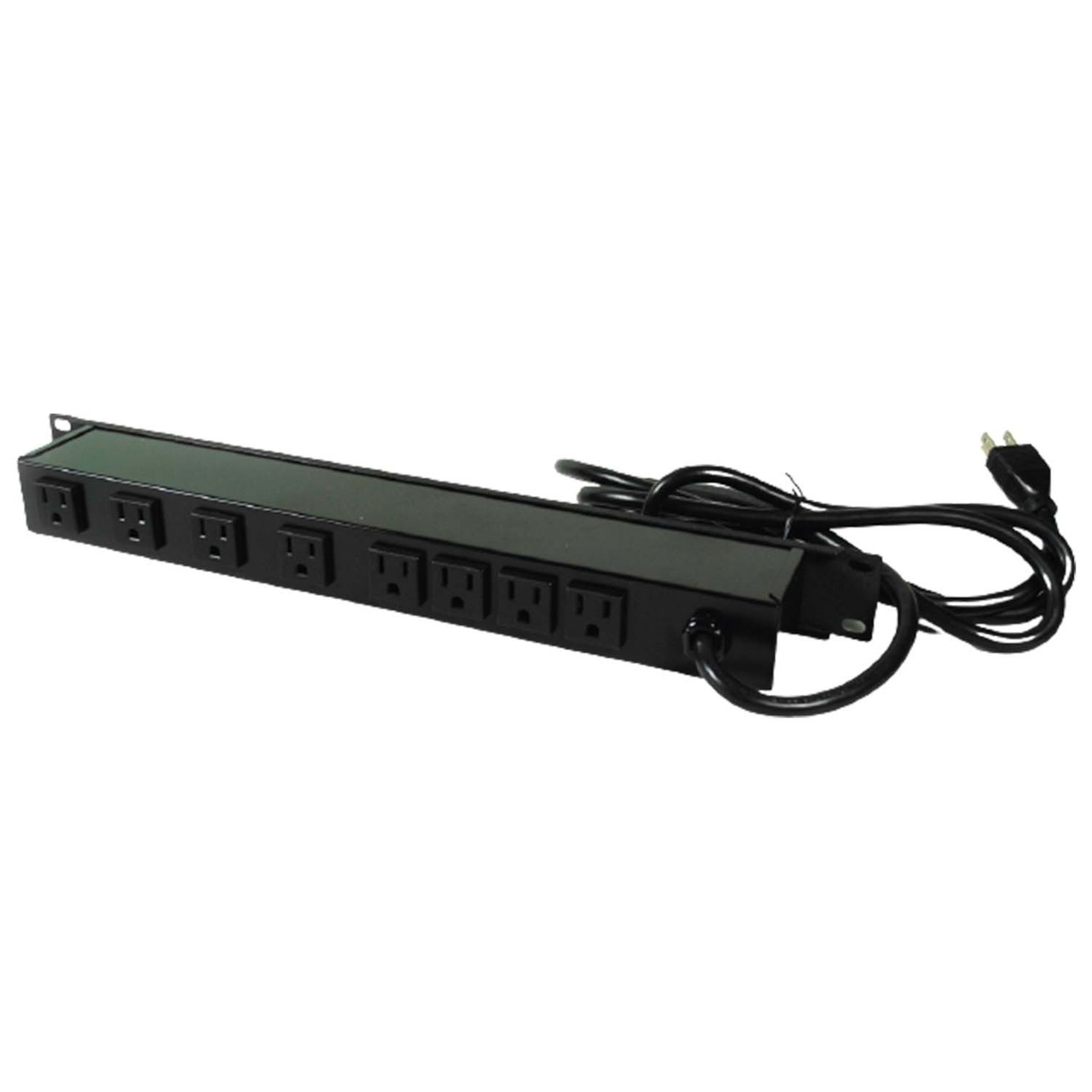 Multi-Outlet Power Strip, 125 VAC, 15 A, 8 Outlets, 6 ft Cord, 60 Hz, Rack, Steel Housing, NEMA 5-15P Plug, Single Receptacle, Black, 20 in L x 2-3/4 in W x 1-3/4 in H