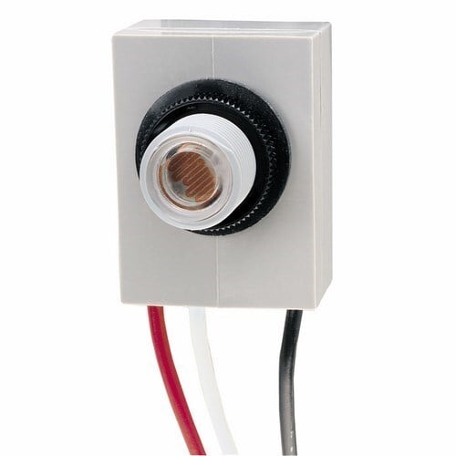 The 480V 50/60Hz 7200WATT "T" FIX MNT The K4000 Series Fixed Position Mounting Photo Controls are thermal-type photo controls that fit into a standard outlet box, post lamp, or wall pack. The photo controls provide dusk-to-dawn lighting control, along with a delay action, which eliminates loads switching OFF due to car headlights and lightning. The thermal-type controls feature a cadmium sulfide photocell and a sonic-welded polycarbonate case and lens to seal out moisture. The design utilizes a dual temperature compensating bi-metal and composite resistor for reliable long life operation over ambient temperature extremes.