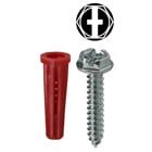 Anchor Kit, #10 x 1 IN Size, 201 pieces, Nylon material, 1/4 in. drill size, includes (100) #10 x 1 IN Hex/Phillips/Slotted Head Sheet Metal Screw and (100) #22 Red Collar Anchor and (1) Carbide Masonry Drill
