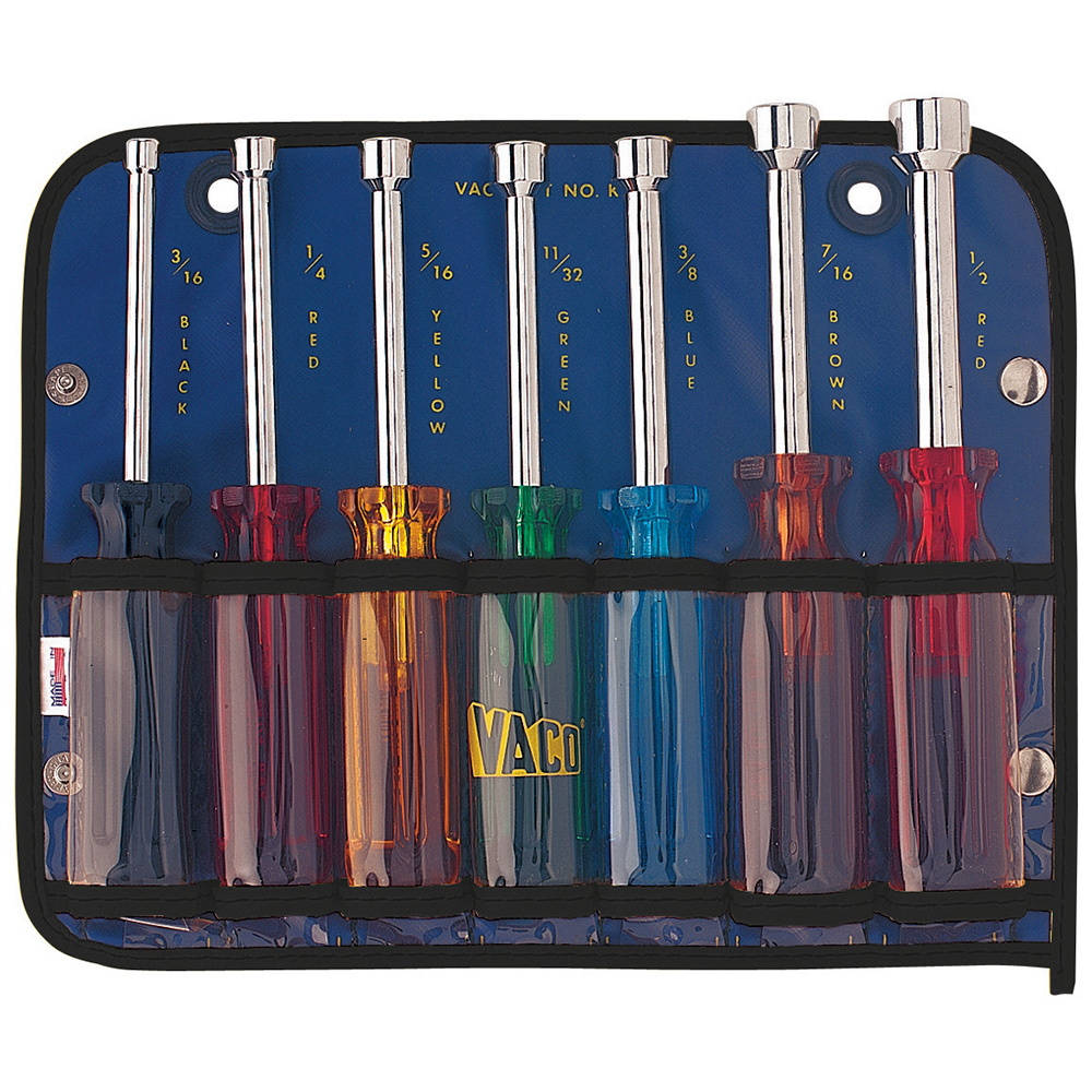 Nut Driver Set, 3-Inch Shafts, 7-Piece, Nut driver sizes: 3/16-Inch, 1/4-Inch, 5/16-Inch, 11/32-Inch, 3/8-Inch, 7/16-Inch, 1/2-Inch