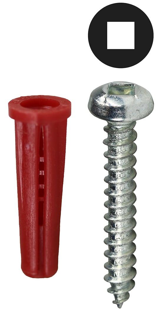 Anchor Kit, #10 x 1 IN Size, 201 pieces, Nylon material, 1/4 in. drill size, includes (1) Carbide Masonry Drill and (100) #22 Red Collar Anchor and (100) #10 x 1 IN Square Head Sheet Metal Screw