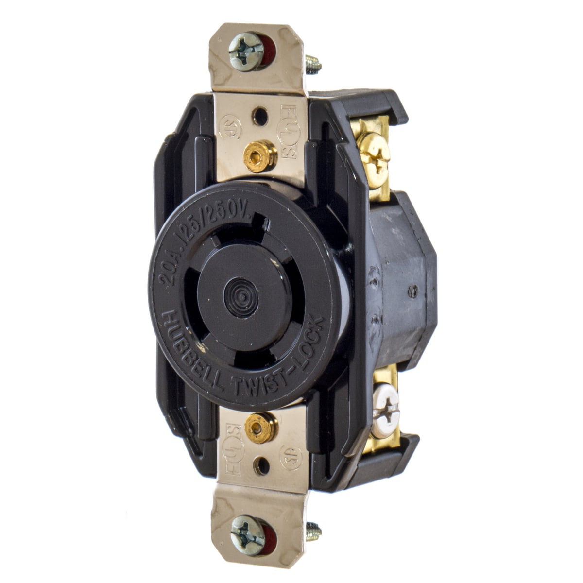 Locking Devices, SELECT SPEC Twist-Lock, Commercial/Industrial, Flush Receptacle, 20A 125/250V, 3-Pole 4- WireGrounding, L14-20R, Screw Terminal, Black