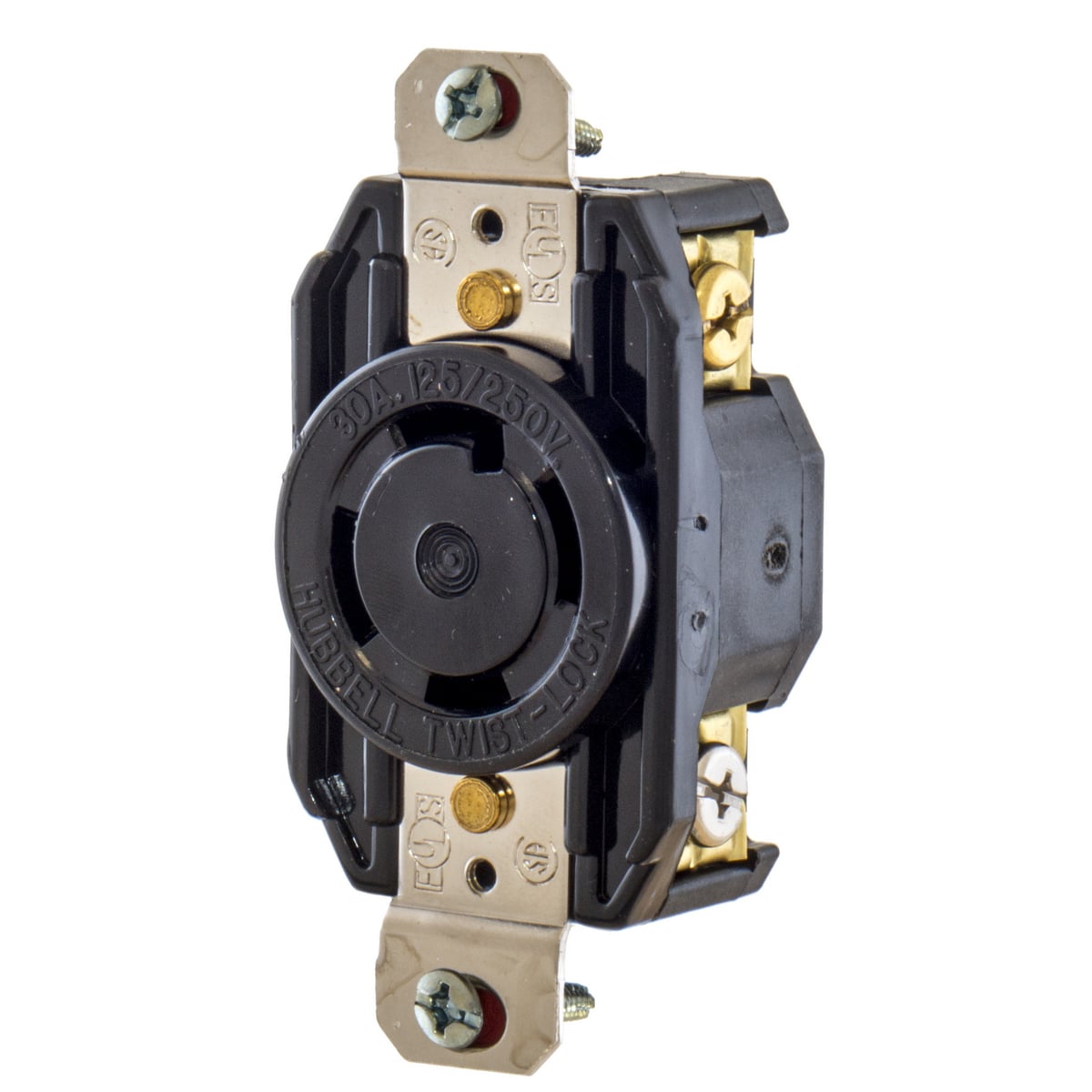 Locking Devices, SELECT SPEC Twist-Lock, Commercial/Industrial, Flush Receptacle, 30A 3-Phase Delta 480V AC, 3- Pole 4-Wire Grounding, L16-30R, Screw Terminal, Black