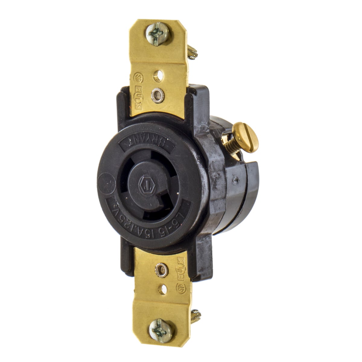 Locking Devices, SELECT SPEC Twist-Lock, Commercial/Industrial, Flush Receptacle, 15A 125V, 2-Pole 3-Wire Grounding, L5-15R, Screw Terminal, Black