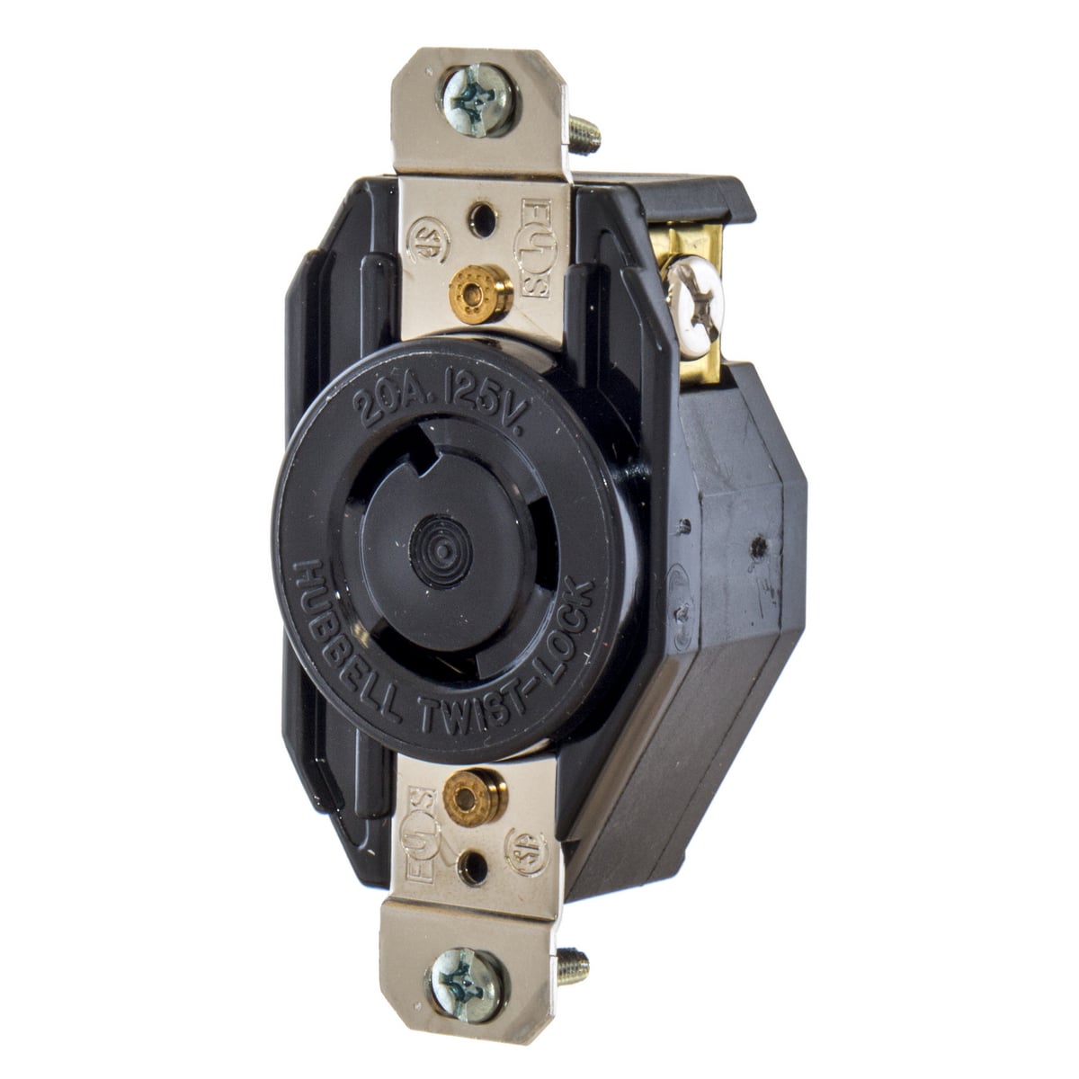 Locking Devices, SELECT SPEC Twist-Lock, Commercial/Industrial, Flush Receptacle, 20A 125V, 2-Pole 3-Wire Grounding, L5-20R, Screw Terminal, Black