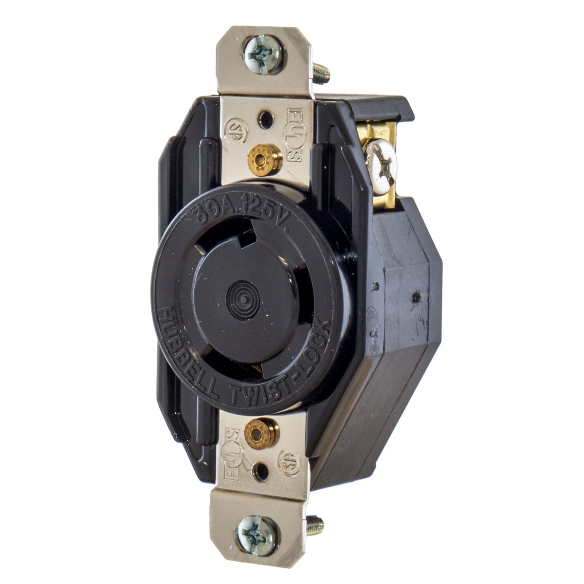 Locking Devices, SELECT SPEC Twist-Lock, Commercial/Industrial, Flush Receptacle, 30A 125V, 2-Pole 3-Wire Grounding, L5-30R, Screw Terminal, Black