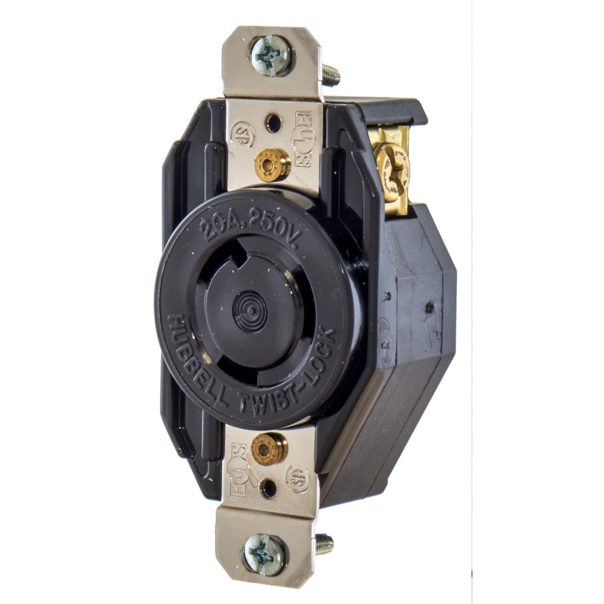 Locking Devices, SELECT SPEC Twist-Lock, Commercial/Industrial, Flush Receptacle, 20A 250V, 2-Pole 3-Wire Grounding, L6-20R, Screw Terminal, Black
