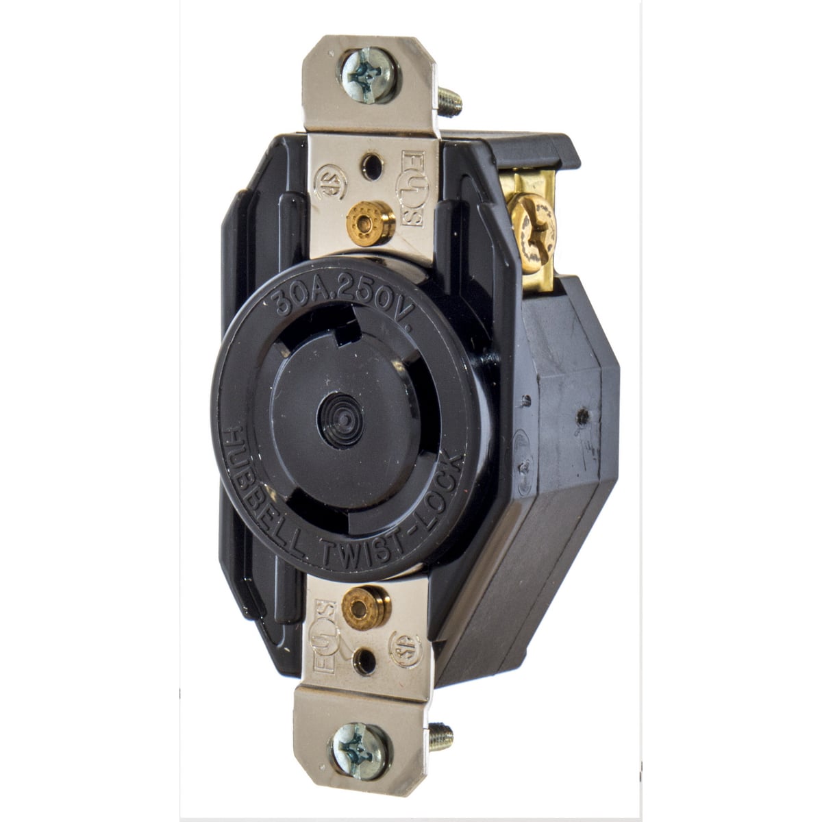 Locking Devices, SELECT SPEC Twist-Lock, Commercial/Industrial, Flush Receptacle, 30A 250V, 2-Pole 3-Wire Grounding, L6-30R, Screw Terminal, Black