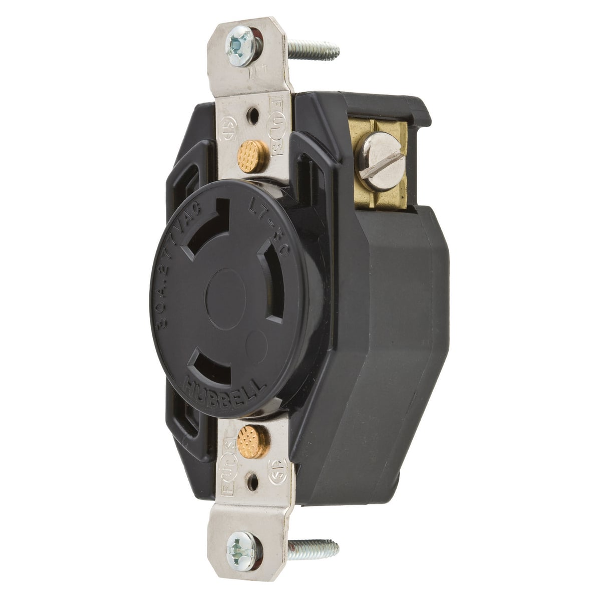 Locking Devices, SELECT SPEC Twist-Lock, Commercial/Industrial, Flush Receptacle, 20A 277V AC, 2-Pole 3-Wire Grounding, L7-20R, Screw Terminal, Black
