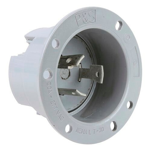 Turnlok Flanged Inlet, 3wire 30amp 277volt, Gray