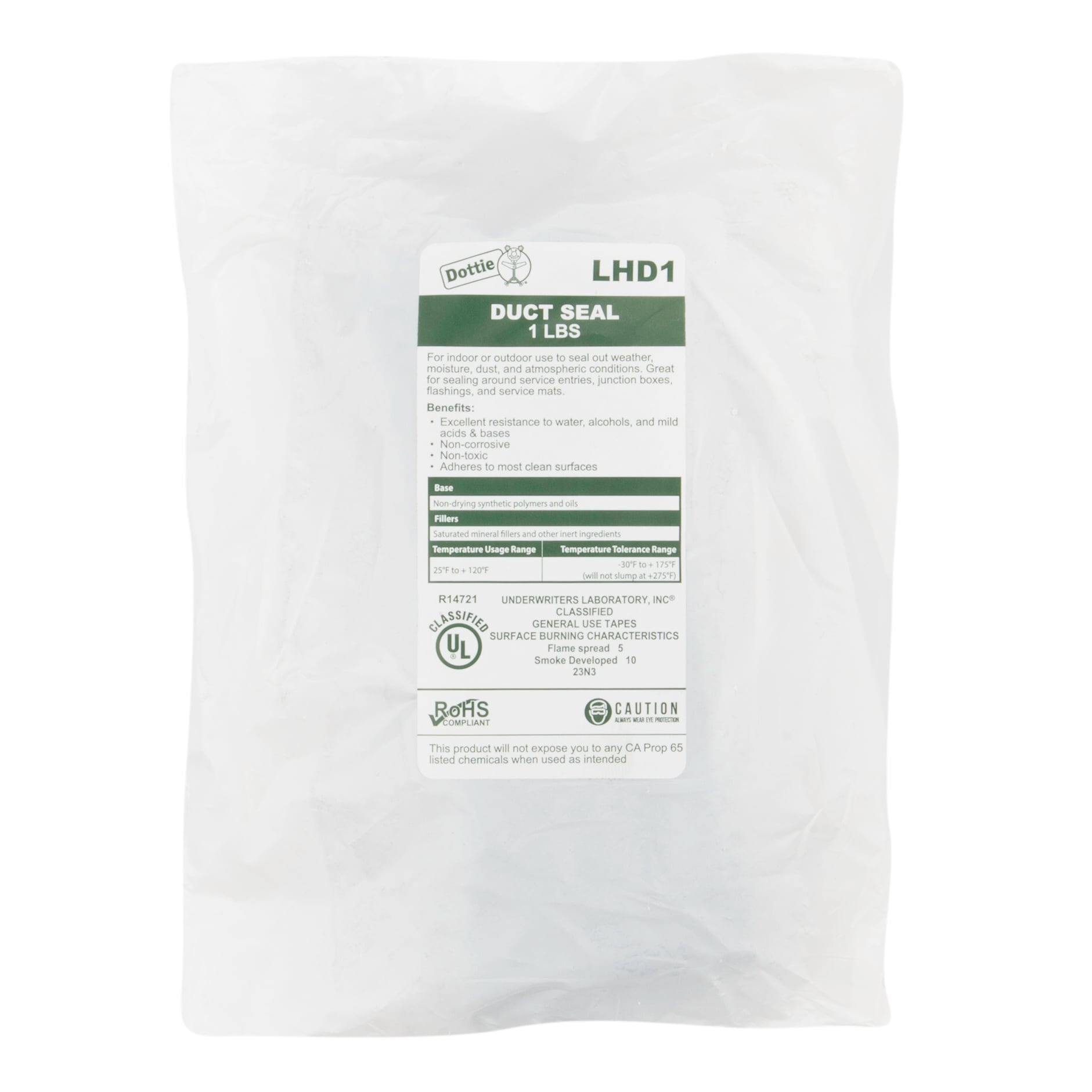 Duct Seal, 1 lb. Size, Plastic Bag