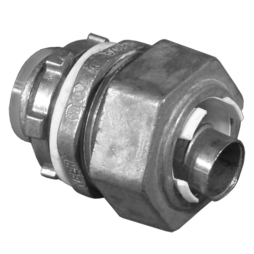 Conduit Fittings, LMM Straight Liquidtight Connectors, Material: Zinc Diecast, UL Standard: 514B, Trade Size: 1 1/4, Dimension: Body Length 2.06 Inches, Thread Length .67 Inches, Diameter 2.25  Inches