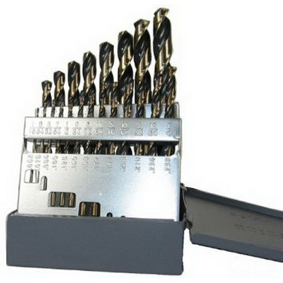 Drill Kit, 29 pieces, 3/16 in. shank size, 1/16 to 1/2 in. drill bit size, M2 High Speed Steel material, Black/Gold finish