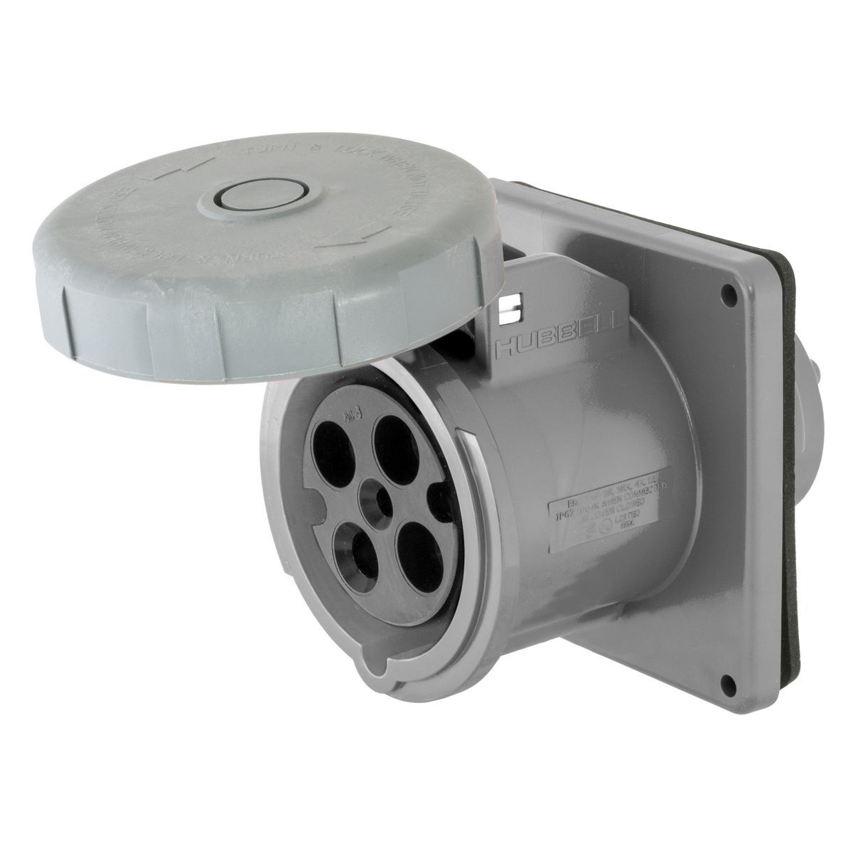 Heavy Duty Products, IEC Pin and Sleeve Devices, Marine Grade, Female, Receptacle, 100A 125/250V, 3-Pole 4-Wire Grounding, Terminal Screws, Yellow